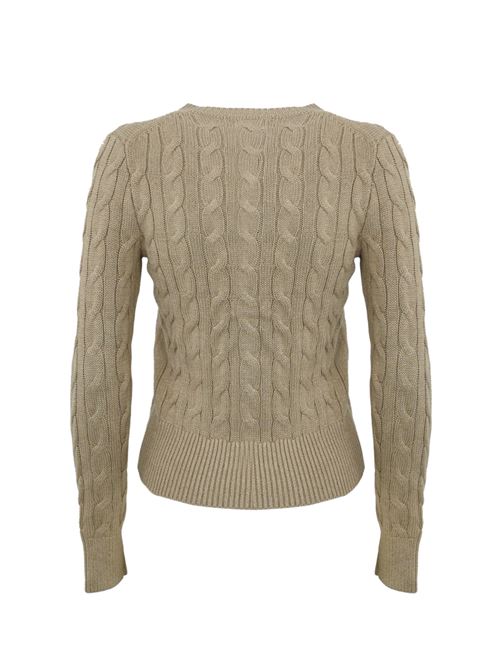 Cardigan a trecce in cotone beige con logo POLO RALPH LAUREN | 211891643021